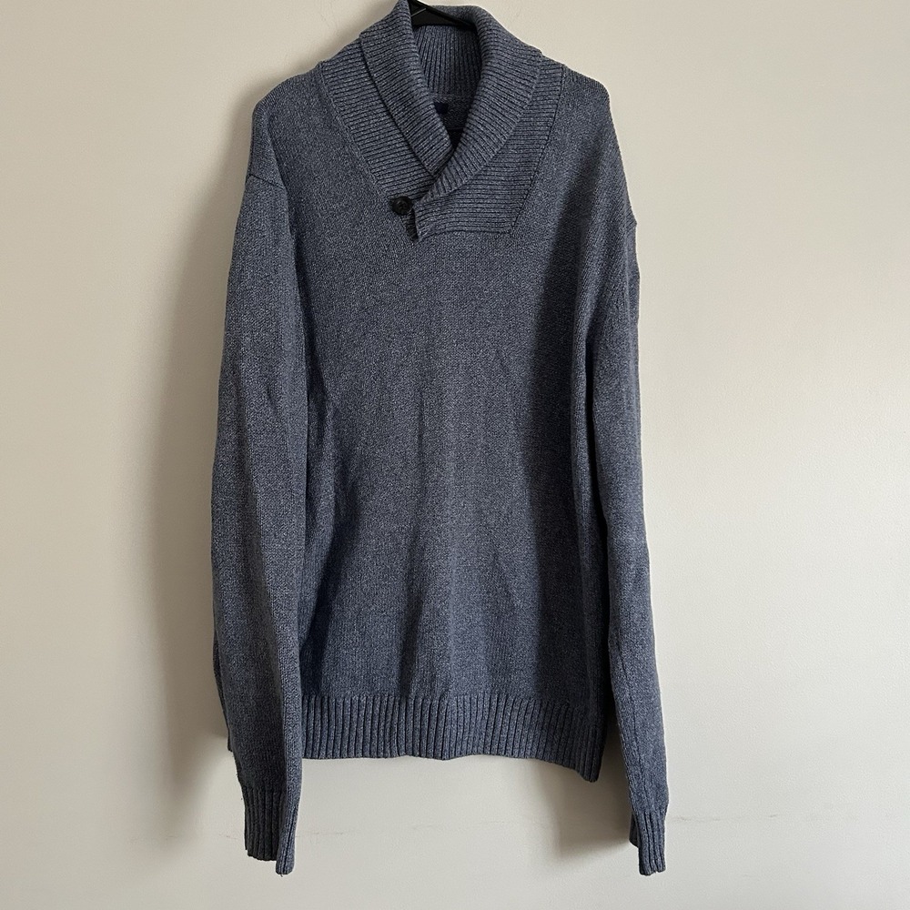 Gap Sweater Mens XXL plus sz Navy Heather‎ Collar Solid Rib Shaw Cotton Pullover